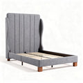 Hoog afgewerkt grijs stoffen bed met houten poten voor matrassen 200 x 160 cm