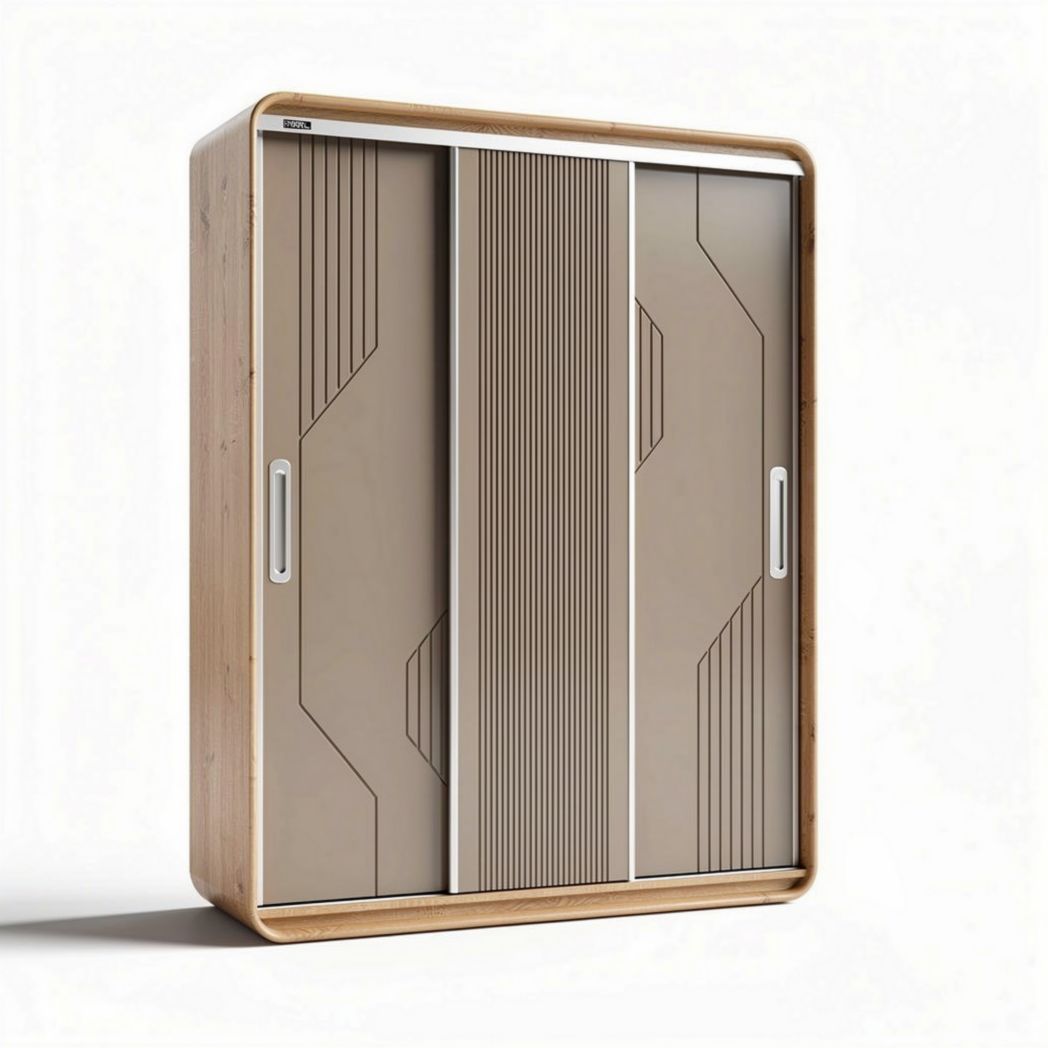 Kast met schuifdeuren van hout en kunststof in beige en grijs 100 x 60 x 180cm