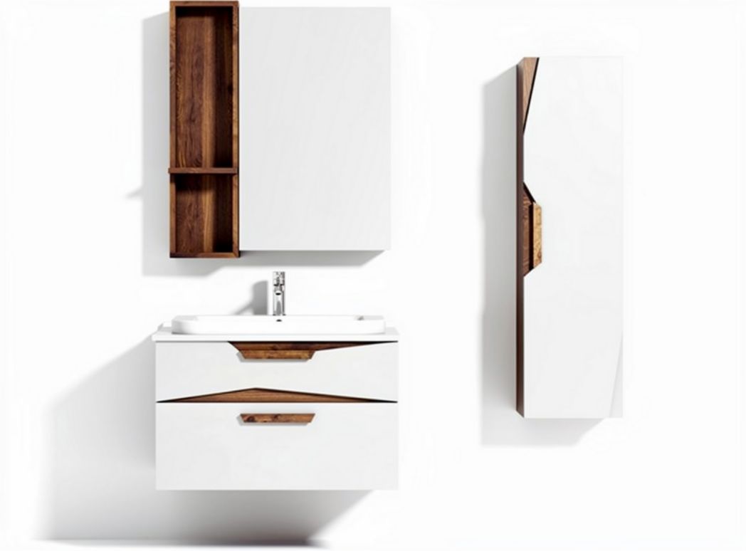 Witte badkamermeubel set met houten accenten 60 x 45 x 180cm