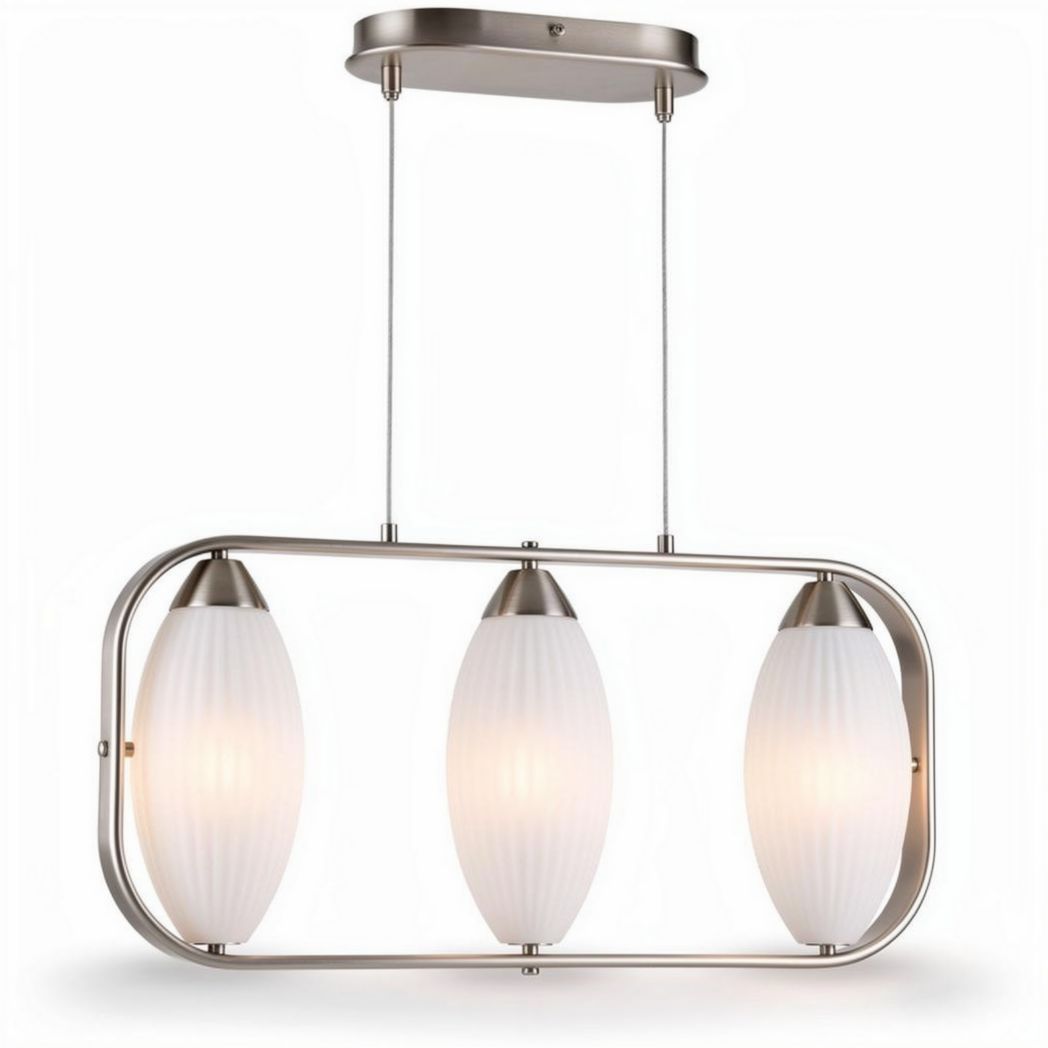 Hanglamp met drie glazen bollen en metalen ophangbeugel 80 x 30 x 20cm