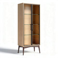 Glazen vitrinekast van hout met metalen handgrepen 80 x 40 x 180cm