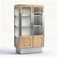 Glazen vitrine kast met houten en metalen afwerking 80 x 40 x 180cm