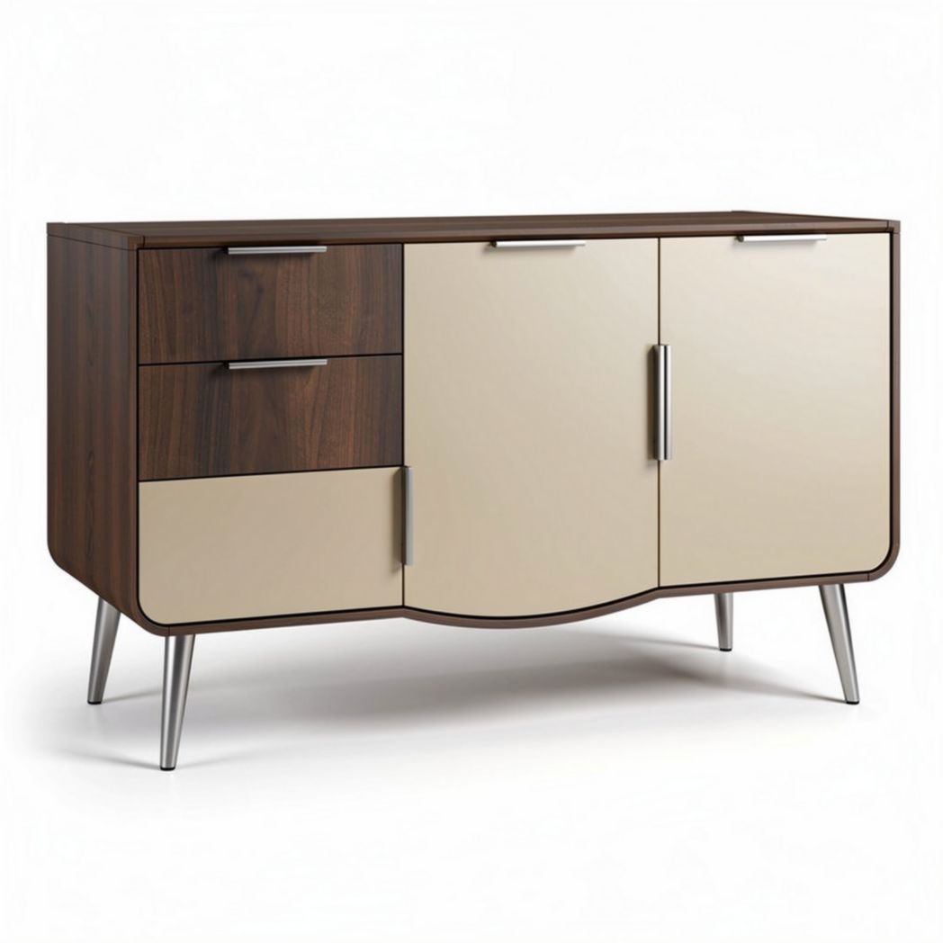 Dressoir van hout en kunststof met vier deuren en drie lades 120 x 40 x 70cm