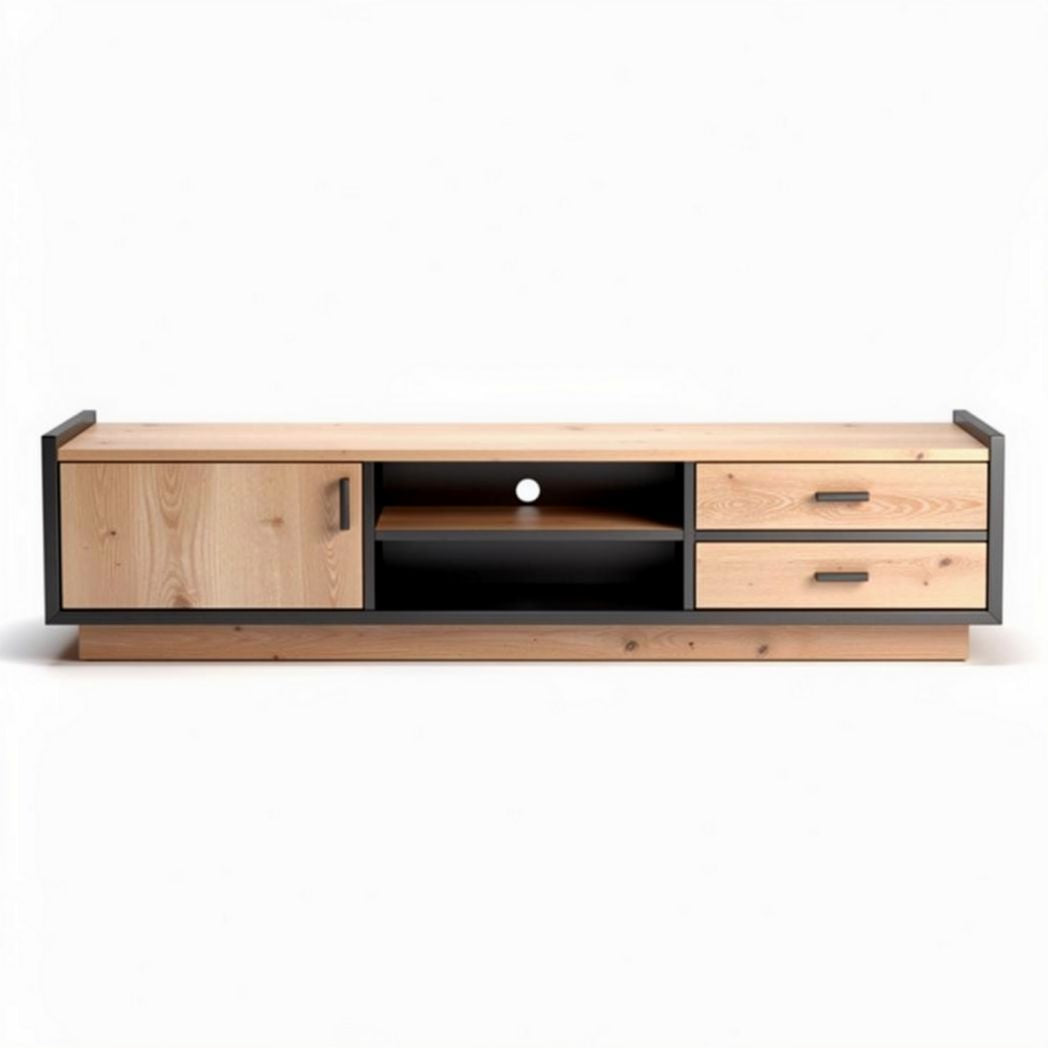 houten tv-meubel met zwarte accenten 150 x 40 x 50cm voor woonkamergebruik