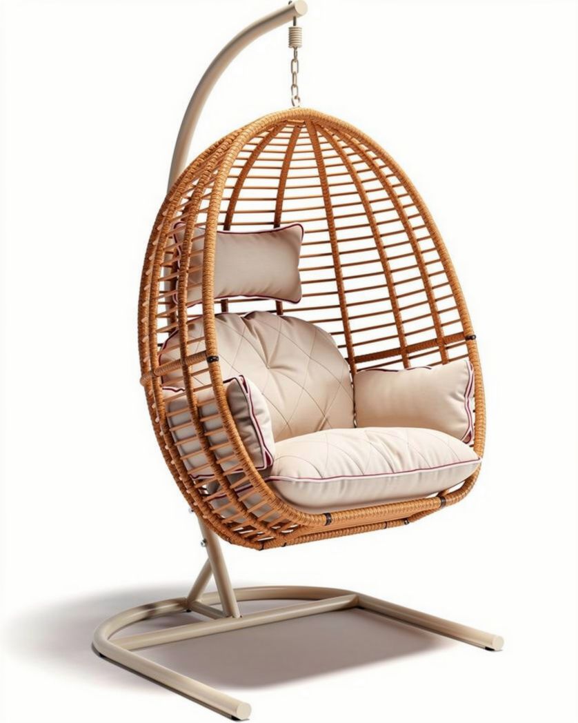 Hangstoel van riet met kussen in beige 120 x 80 x 100cm